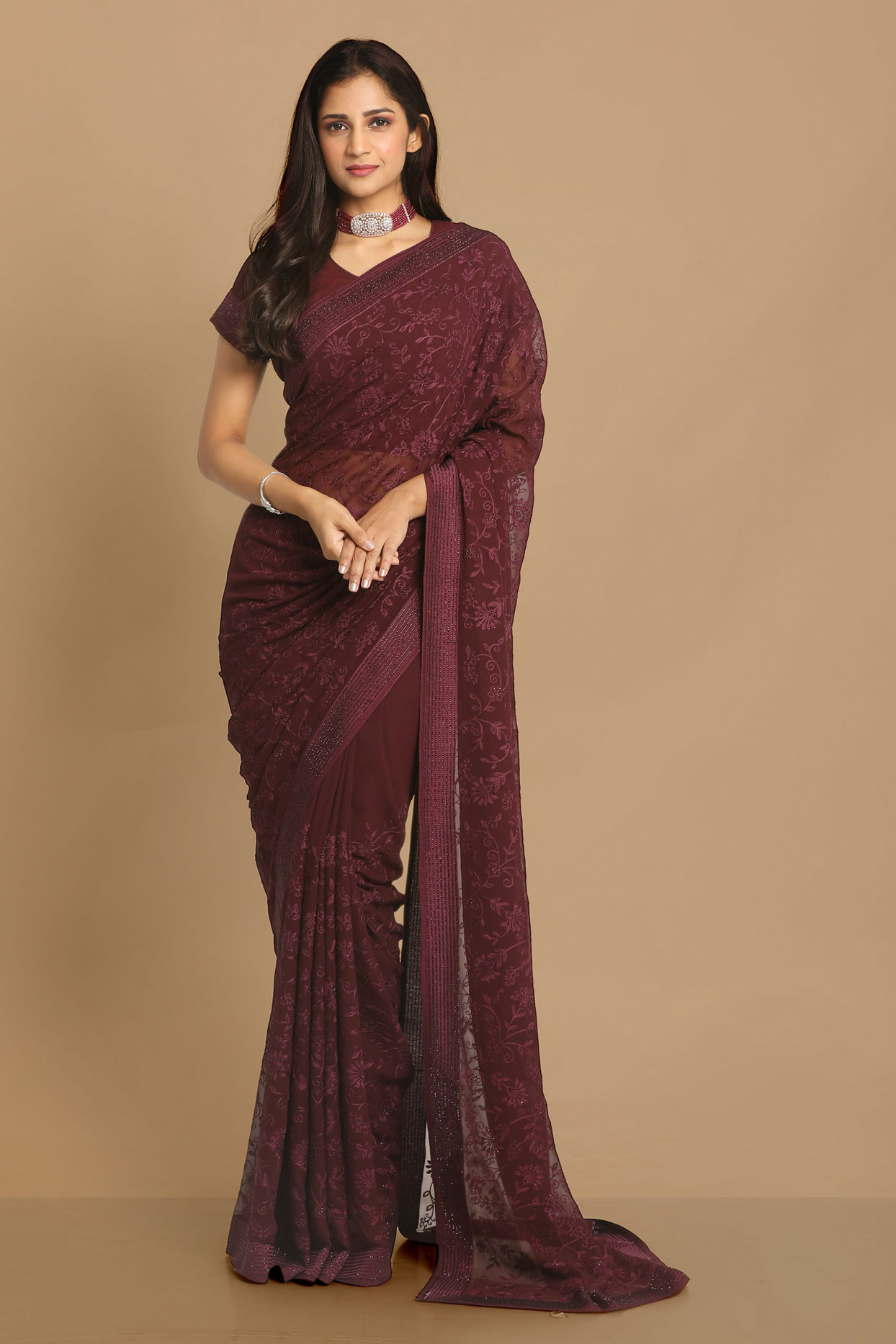 Coveted Wine Saree image number 0